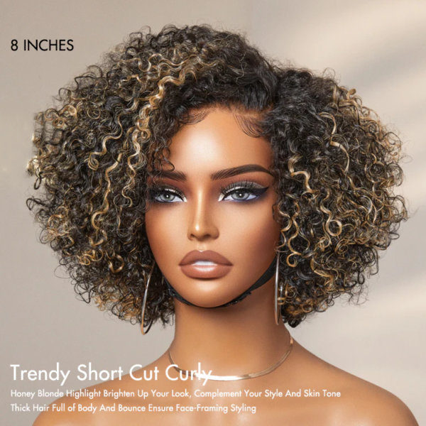 BooShai’s Glam Bar 8 inch Trendy Short Cut Curly Minimalist HD Lace Glueless Side Part Wig