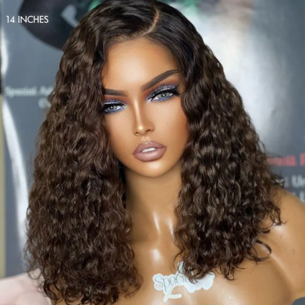 BooShai’s Glam Bar 14 inch Funmi Curly 5x5 Closure HD Ombre Brown Side Part Short Glueless Lace Wig