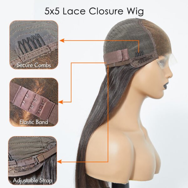 BooShai’s Glam Bar5x5 HD Glueless Lace Closure Wig Straight 150% Density - Image 11