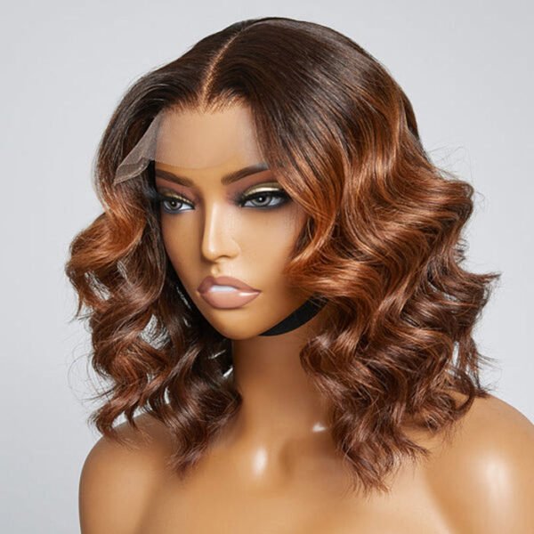BooShai’s Glam Bar 12 Inches Elegant Brown Ombre Loose Wave T-Part HD Lace Glueless Short Wig 100% Human Hair