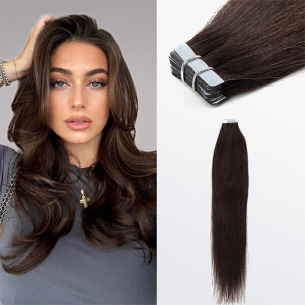 BooShai’s Glam Bar Premium Quality Straight Tape In Remy Hair Extensions #2 Darkest Brown
