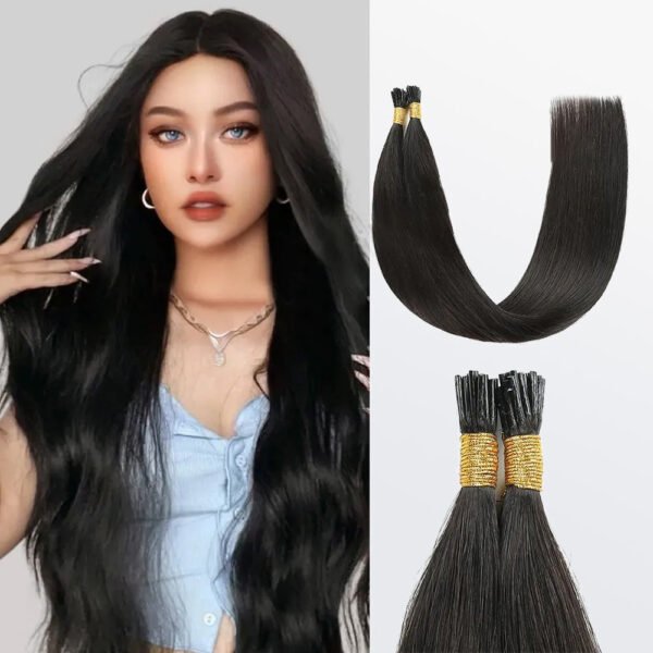 BooShai’s Glam Bar I Tip Hair Extensions Straight Natural Remy Human Hair (#1B Natural Black)