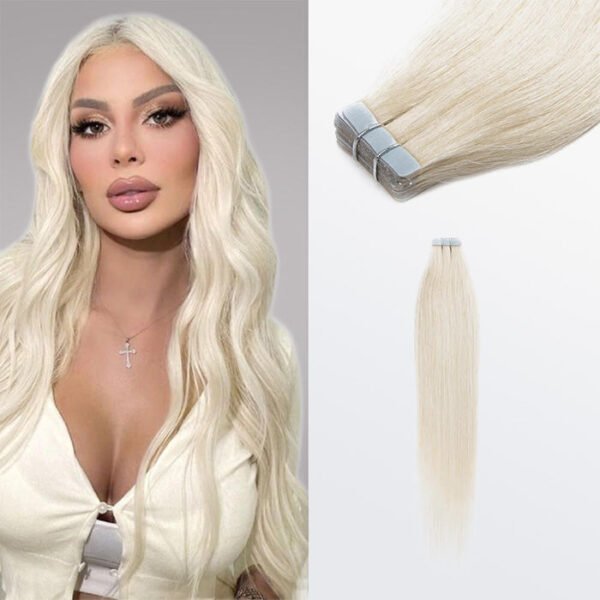 BooShai’s Glam Bar Premium Quality Straight Tape In Remy Hair Extensions #60 White Blonde