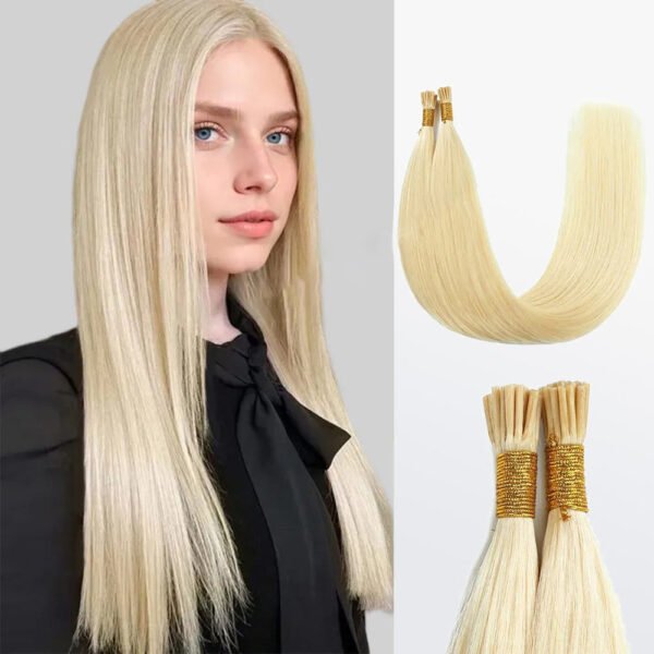 BooShai’s Glam Bar I Tip Hair Extensions Natural Remy Human Hair (#613 Lightest Blonde )