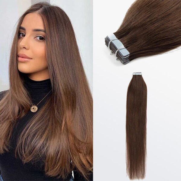 BooShai’s Glam Bar Premium Quality Straight Tape In Remy Hair Extensions #4 Chocolate Brown
