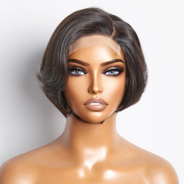 BooShai’s Glam Bar 8 Inches 4"x4" Natural Black Straight Bob Side Part Lace Closure Wig-100% Human Hair