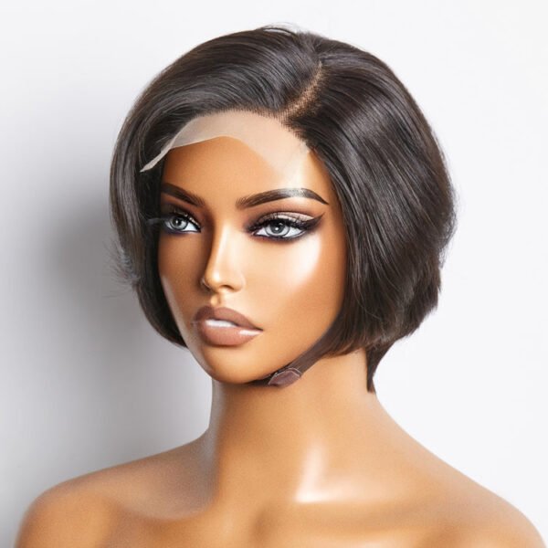 BooShai’s Glam Bar 8 Inches 4"x4" Natural Black Straight Bob Side Part Lace Closure Wig-100% Human Hair - Image 2