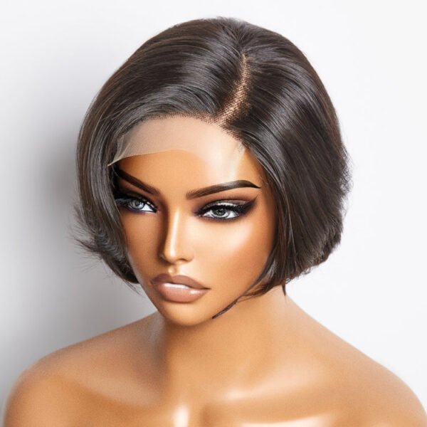 BooShai’s Glam Bar 8 Inches 4"x4" Natural Black Straight Bob Side Part Lace Closure Wig-100% Human Hair - Image 4