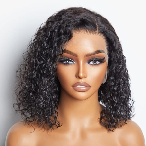 BooShai’s Glam Bar 12/14 Inches 13"x4" Natural Black Water Wavy Bob 3D Transparent Lace Frontal Wig-100% Human Hair