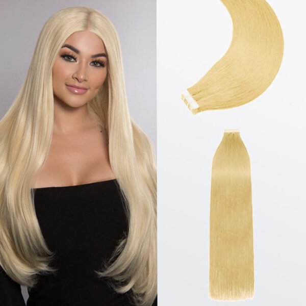 BooShai’s Glam Bar Premium Quality Straight Tape In Remy Hair Extensions #613 Lightest Blonde
