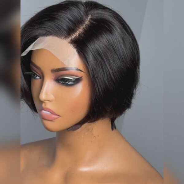 BooShai’s Glam Bar 8 Inches 4"x4" Natural Black Straight Bob Side Part Lace Closure Wig-100% Human Hair - Image 3
