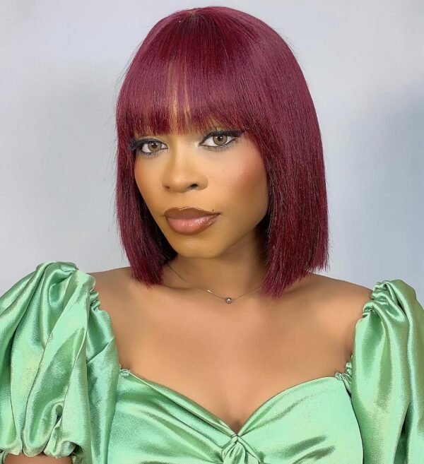 BooShai’s Glam Bar 10 Inches Reddish Purple Layered Cut Yaki Straight #99J Lace Bob Wig With Bangs - Image 7