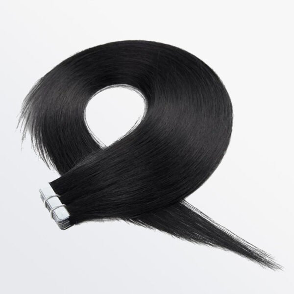BooShai’s Glam Bar Premium Quality Straight Tape In Remy Hair Extensions #1 Jet Black - Image 3