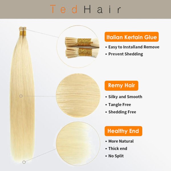 BooShai’s Glam Bar I Tip Hair Extensions Natural Remy Human Hair (#613 Lightest Blonde ) - Image 5