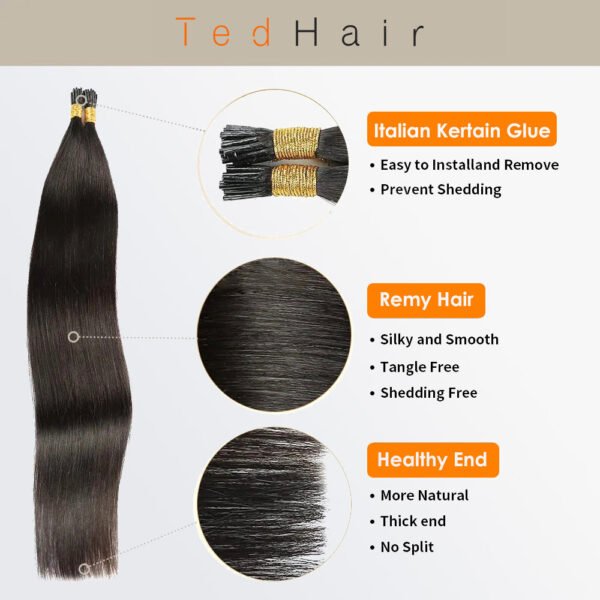 BooShai’s Glam Bar I Tip Hair Extensions Straight Natural Remy Human Hair (#1B Natural Black) - Image 4