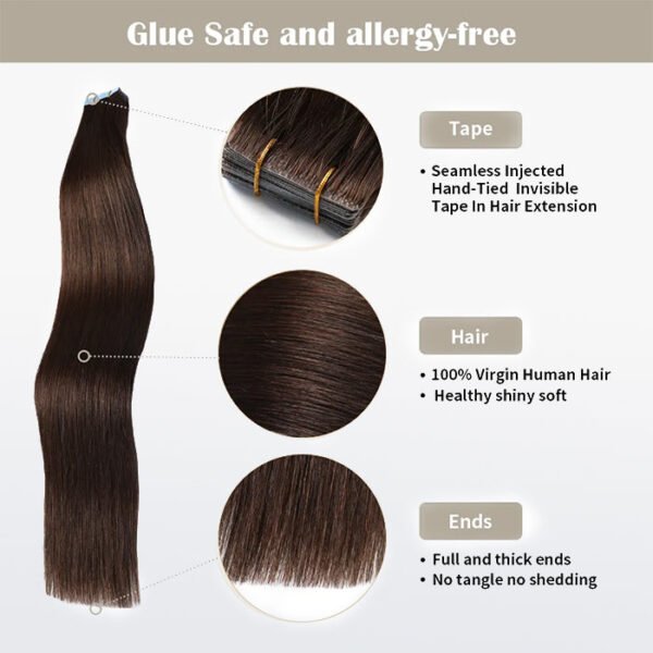 BooShai’s Glam Bar Seamless Injected Hand-Tied Invisible Tape In Hair Extension 20Pcs Virgin Human Hair - Image 3