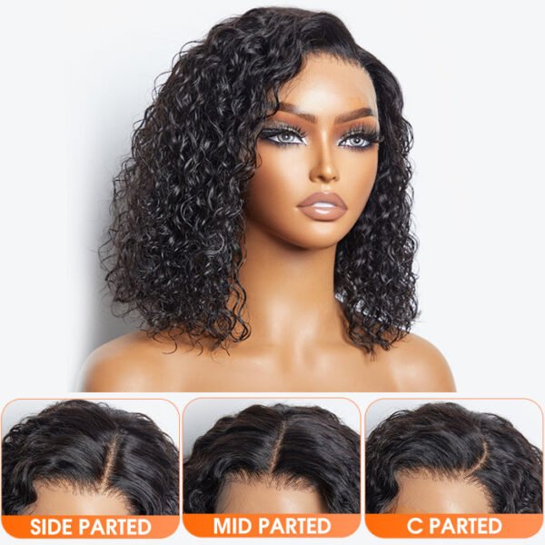 BooShai’s Glam Bar 12/14 Inches 13"x4" Natural Black Water Wavy Bob 3D Transparent Lace Frontal Wig-100% Human Hair - Image 5