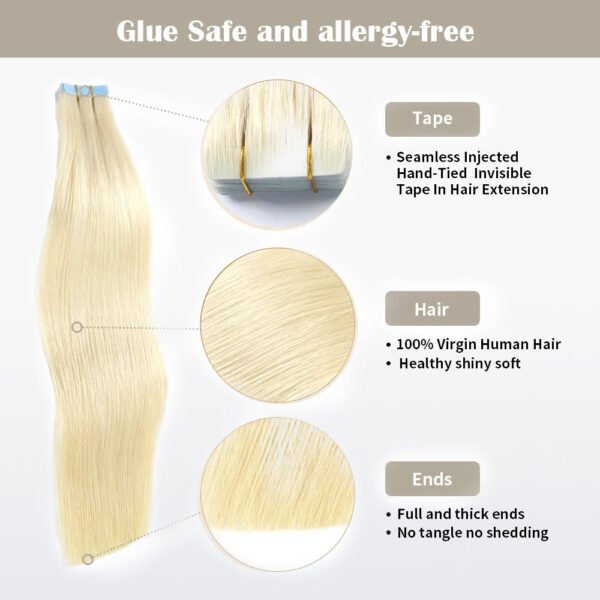 BooShai’s Glam Bar Seamless Injected Hand-Tied Invisible Tape In Hair Extension 20Pcs Virgin Human Hair - Image 5