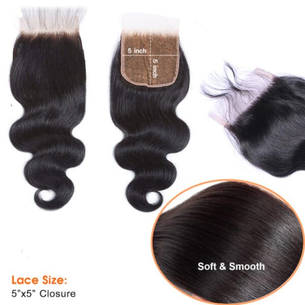 BooShai’s Glam Bar 12-20 Inch 5" x 5" Body Wavy Free Parted Lace Closure #1B Natural Black - Image 2