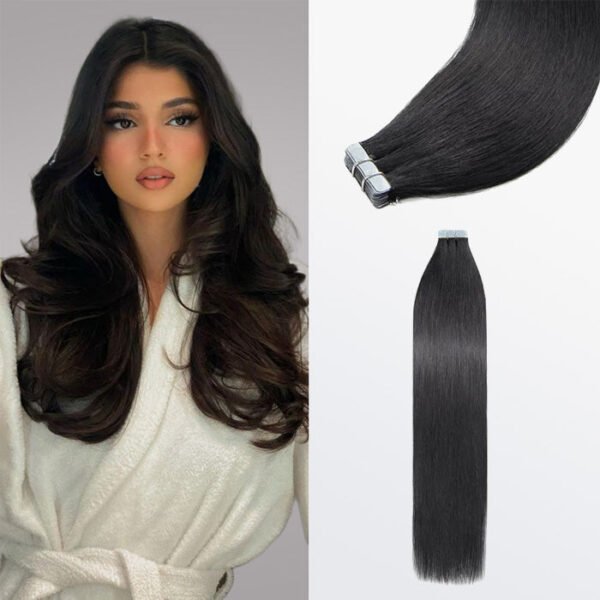 BooShai’s Glam Bar Premium Quality Straight Tape In Remy Hair Extensions #1 Jet Black