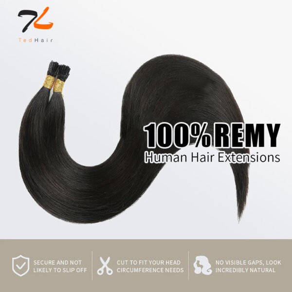 BooShai’s Glam Bar I Tip Hair Extensions Straight Natural Remy Human Hair (#1B Natural Black) - Image 5