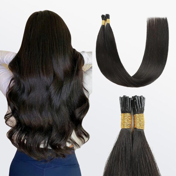 BooShai’s Glam Bar I Tip Hair Extensions Straight Natural Remy Human Hair (#1B Natural Black) - Image 6