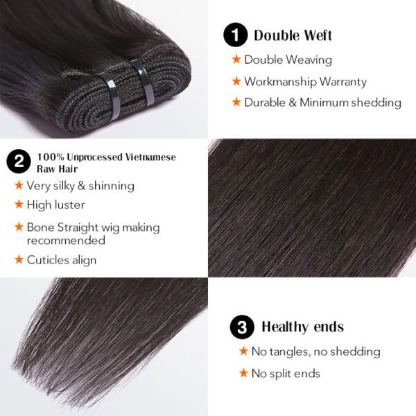 BooShai’s Glam Bar 18-30 Inches Raw Vietnam Hair Bundles Straight #1B Natural Black - Image 2