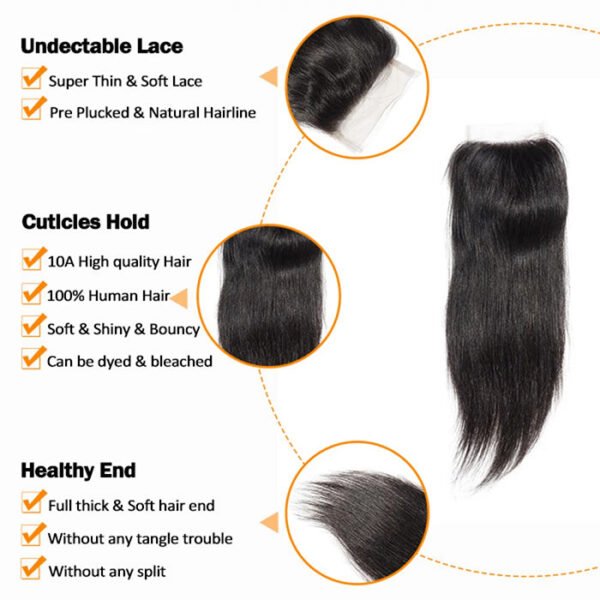 BooShai’s Glam Bar 12-20 Inch 4.5" x 4.5" Upgrade Straight Free Parted Lace Closure #1B Natural Black - Image 3