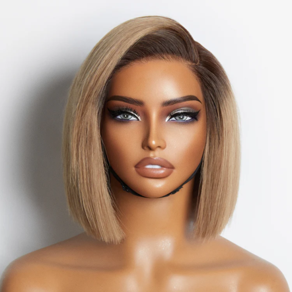 BooShai’s Glam Bar 8 inch Ash Blonde Ombre Blunt Cut Bob Glueless Minimalist HD Lace Ready to Go Short Bob Wig