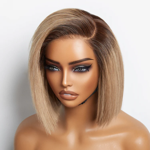 BooShai’s Glam Bar 8 inch Ash Blonde Ombre Blunt Cut Bob Glueless Minimalist HD Lace Ready to Go Short Bob Wig - Image 4