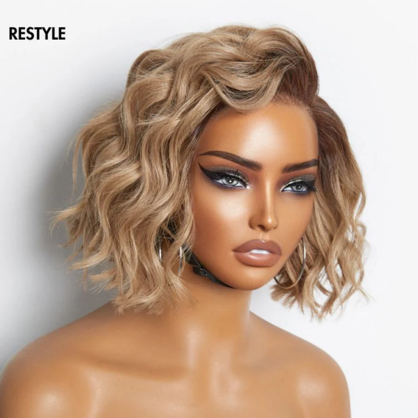 BooShai’s Glam Bar 8 inch Ash Blonde Ombre Blunt Cut Bob Glueless Minimalist HD Lace Ready to Go Short Bob Wig - Image 2