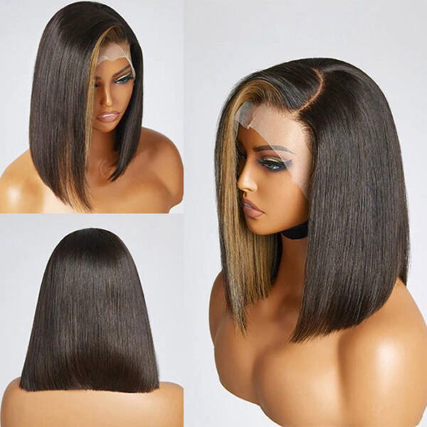 BooShai’s Glam Bar 10 Inches Blonde Highlight Bob With Bangs #1B/27 13x4 Straight Frontal Lace C Part Short Wig - Image 6