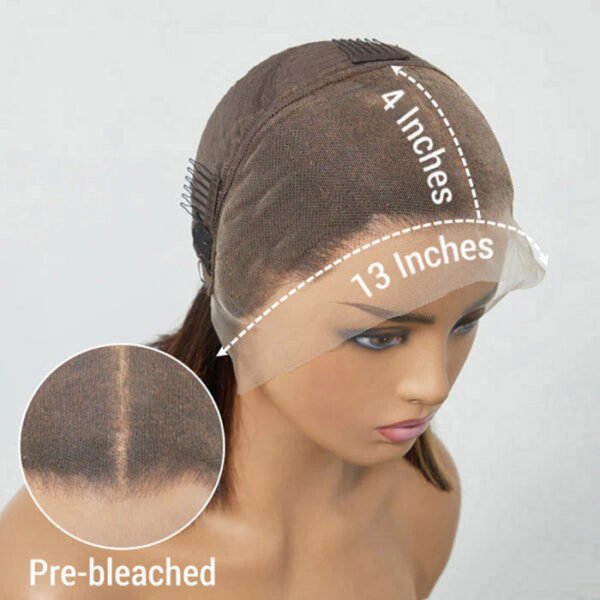 BooShai’s Glam Bar 10 Inches Blonde Highlight Bob With Bangs #1B/27 13x4 Straight Frontal Lace C Part Short Wig - Image 5