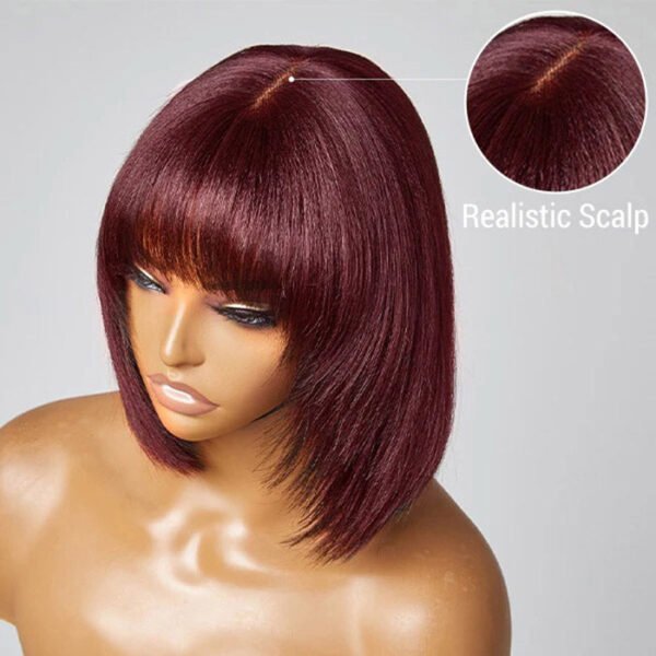 BooShai’s Glam Bar 10 Inches Reddish Purple Layered Cut Yaki Straight #99J Lace Bob Wig With Bangs - Image 2