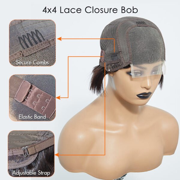 BooShai’s Glam Bar 8 Inches 4"x4" Natural Black Straight Bob Side Part Lace Closure Wig-100% Human Hair - Image 8