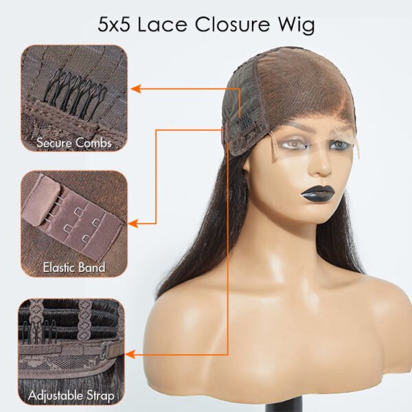 BooShai’s Glam Bar 5x5 Glueless Lace Closure Bob Wig 150% Density Straight - Image 4